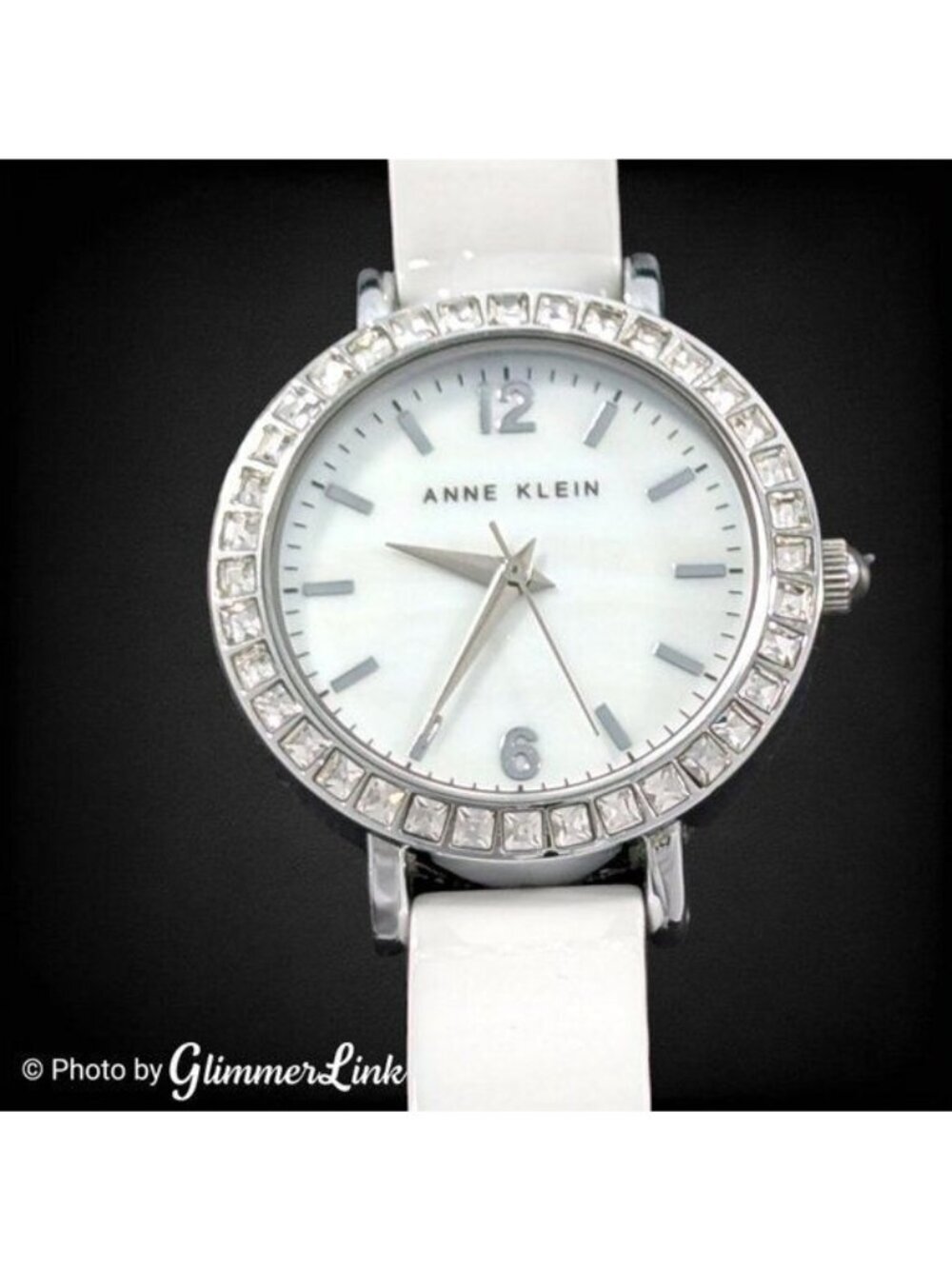 Anne Klein AK1443 White Ceramic Collection Clear Crystals Ladies Watch